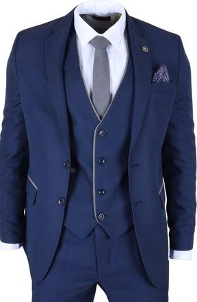 TruClothing 3 Piece Suit Contrast Trim Tailored Fit Formal Attire
