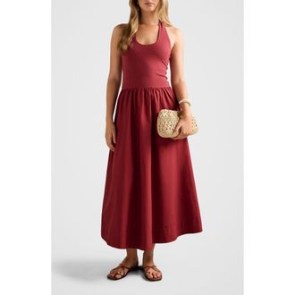 Ever New Margot Mixed Media Halter Neck Dress in Rosewood at Nordstrom, Size 12
