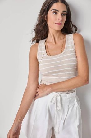 Lilla P Wide Sleeveless Tank In Bamboo Stripe