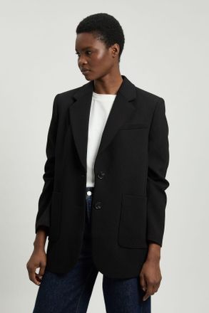 Karen Millen Womens Compact Stretch Ruched Sleeve Detail Single Breasted Blazer - Black - Size 10 UK