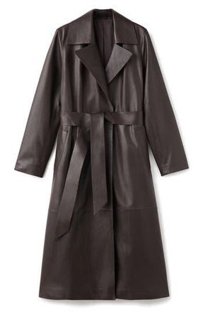Mango Selection Belted Leather Trench Coat in Brown at Nordstrom Rack, Size X-Large