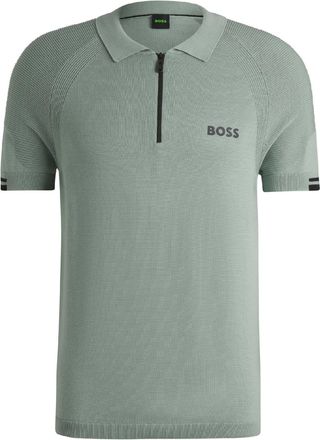 HUGO BOSS Mens K Perform Max Zip Neck Polo Shirt in Green Cotton - Size X-Small