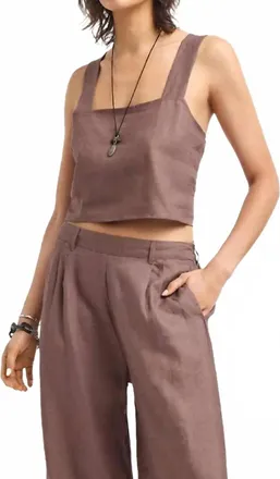 Vitamin A Tallows Linen Crop Top In Mocha Brown