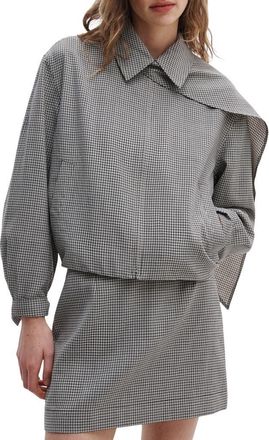Rag & Bone Krista Windowpane Check Wool Jacket with Attached Scarf in Black Plaid at Nordstrom, Size Xx-Small