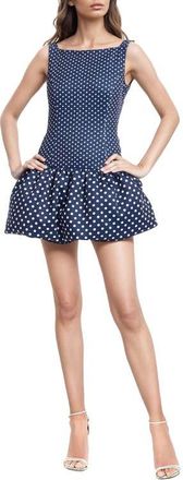 Badgley Mischka Drop Waist Bubble Hem Minidress in Midnight at Nordstrom, Size 14