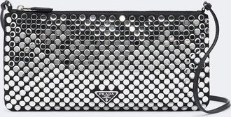 Prada Embellished leather-trimmed crossbody bag