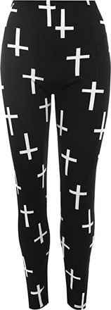 Purple Hanger Womens Animal Aztec Letters Skull Multi Printed Pattern Long Full Stretch Elasticated Waistband Fit Ladies Leggings Pants Plus Size (24-26, Black Cros