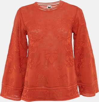 M Missoni Burnt Orange Floral Knit Long Sleeve Top