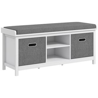 HOMCOM Shoe Bench With Cushioned Seat Fabric Drawers For Entryway Hallway White | TJ Hughes