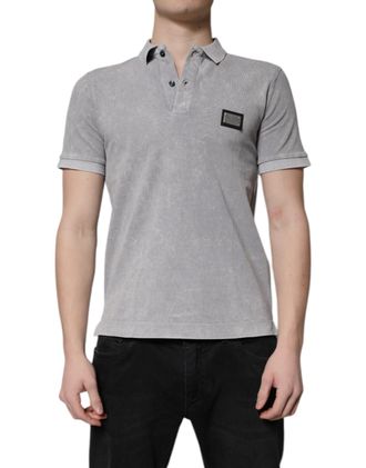 Dolce & Gabbana Mens Short Sleeve Polo Shirt - Grey Cotton - Size EU 46 (Mens)