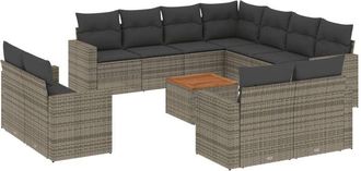 vidaXL Set De Sof&aacute;s De Jard&iacute;n 12 Pzas Con Cojines Rat&aacute;n Sint&eacute;tico Gris Vidaxl