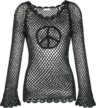 ERL Handgebreide Peace Top - Dames - Blouses - Bruin - S - Katoen - Overhemden