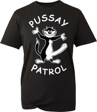 Generic Personalise Your Name Funny Pussay Patrol Naughty Front and Back Print T-Shirt - Funny Stag-Do Party Tops - Adults Unisex Party Tees (Black, XL)