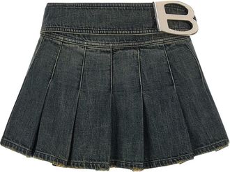 Balenciaga Rokken, Dames, Blauw, M, Katoen, Buckle Pleated Skirt