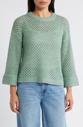 Wit & Wisdom Open Stitch Cuffed Sweater in Heather Spruce at Nordstrom, Size X-Large
