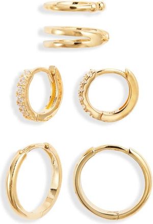 Nordstrom Dainty Ear Cuff & Huggie Hoop Earring Set in Clear- Gold at Nordstrom