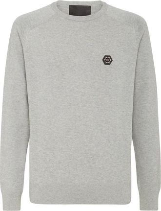 Philipp Plein Cotton Pullover Round Neck LS - Heren - Ronde hals truien - Grijs - 3XL - Katoen - Truien & Vesten