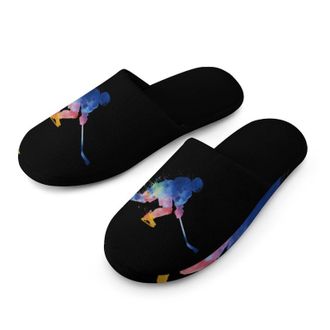Generic Watercolor Ice Hockeys Player Mens House Slippers Slip Indoor Slipper On Shoes Warm Outdoor
