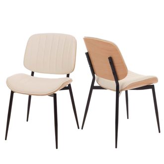 Hhg Hhg - Juego De 2 Sillas De Comedor 182, Silla De Cocina Silla, Madera Curvada Imitaci&oacute;n Cuero Oeko-tex Mvg, Natural, Blanco