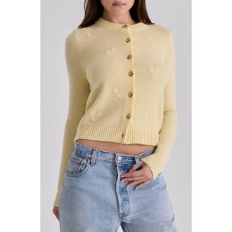 House of CB Poppie Embroidered Wool & Cashmere Cardigan in Lemon at Nordstrom, Size X-Small