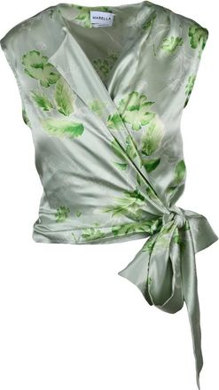 Marella Green Crossover Silk Satin Women Top