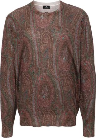 Etro Paisley Ronde Hals Trui - Heren - Ronde hals truien - Bruin - M - Kasjmier - Truien & Vesten