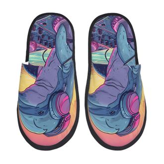Generic Cotton Slipper Hip-Hop Dj Dolphin Print Fluffy Spa Slippers Soft Non-Slip Womens Slippers Travel Winter M