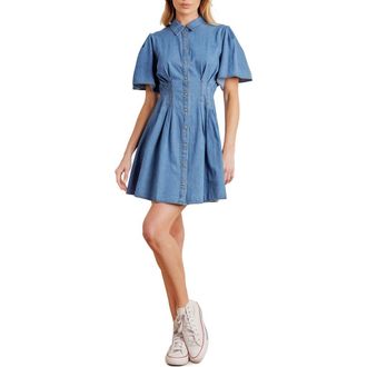 Flying Tomato Short Sleeve Denim Shirtdress in Light Indigo at Nordstrom Rack, Size Large