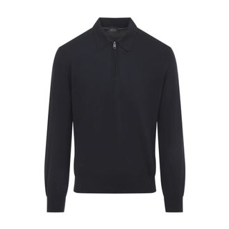 Brioni Long Sleeves Zip Polo - male - Brioni - Polo Shirts - Blue - 2XL - Tops