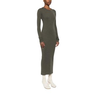 Rick Owens Midi Dresses, female, Green, Size: L Rib Long-Sleeve Midi Dress