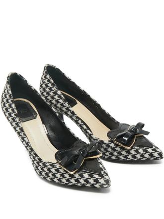 Dior houndstooth bow pumps - women - Fabric/Calf Leather/Calf Leather/Calf Leather - 36 - White