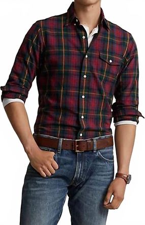 Polo Ralph Lauren Long-Sleeve Classic Oxford Sport Shirt Top In Red/green Multi