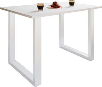 VCM Vcm - Mesa De Madera Al. 76 X An. 140 X P. 80 Cm Marco De Pie S&oacute;lido Y De Alta Calidad Pies De Hierro Mesa De Cocina - Xona U (blanco / Blanco)