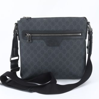 Gucci Black Navy Leather Coated Canvas Messenger Bag Shoulder Bag (Pre-Owned)