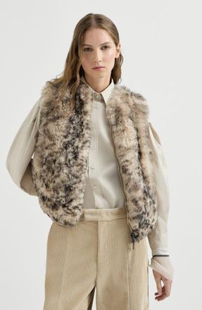 Brunello Cucinelli Lynx-effect shearling reversible vest in Light Brown at Nordstrom, Size 38