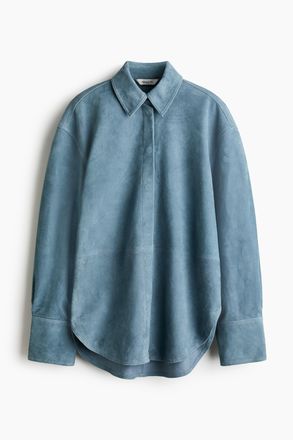 H&M Bluse aus Veloursleder - Mattblau