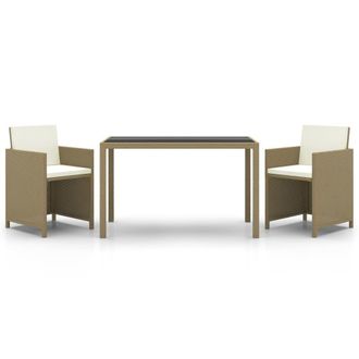 vidaXL Set Comedor De Jard&iacute;n 3 Pzas Con Cojines Rat&aacute;n Sint&eacute;tico Beige Vidaxl