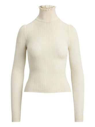 Ralph Lauren Collection ruffled-turtleneck sweater - women - Mulberry Silk/Cashmere - L - White