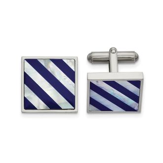 Diamond2Deal Stainless Steel Polished with Mother of Pearl and Blue Shell Inlay Cufflinks