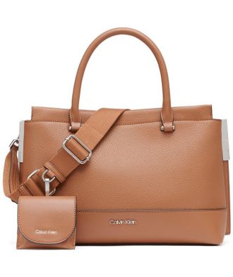 Calvin Klein Womens Triple Compartment Satchel Bianca Shoulder Bag with 3 Compartments, caramel, One Size