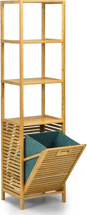 Costway Costway Mueble Del Ba&ntilde;o Estanter&iacute;a De Cesta Retr&aacute;ctil Para Ba&ntilde;o, Organizador Torre Con Cesta De Bamb&uacute; Y 3 Repisas