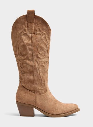 Simons Womens Tan faux-suede cowboy boots Women