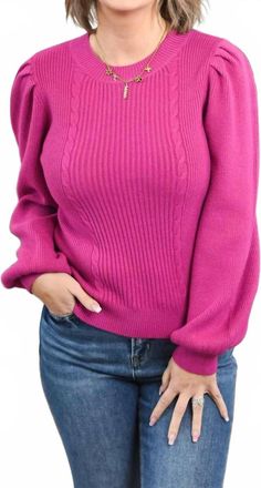 Merci Ribbed Puff Sleeve Sweater In Pink