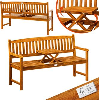 Deuba Casaria Banco De Jard&iacute;n Madera De Eucal&iacute;pto Cert. Fsc Barnizada Opci&oacute;n De Mesita Plegable Exteriores O Interiores Carga 320kg Terraza Jard&iacute;n Patio