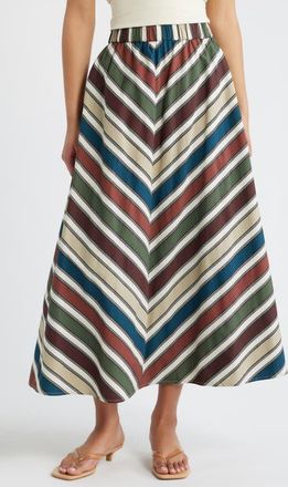 Topshop Stripe Cotton Skirt in Blue Multi at Nordstrom, Size 0 Us