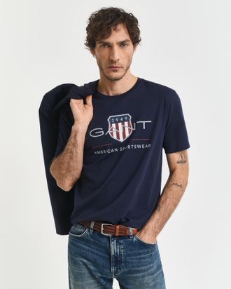 GANT T-Shirt GANT REG ARCHIVE SHIELD SS T-SHIRT, Herren, Gr. 4XL, blau (evening blau), Jersey, Obermaterial: 100% Baumwolle, bedruckt, regular fit h&uuml;ftlang