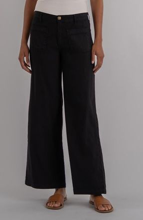 Kut from the Kloth Meg Patch Pocket High Waist Wide Leg Linen Blend Pants in Black at Nordstrom, Size 14