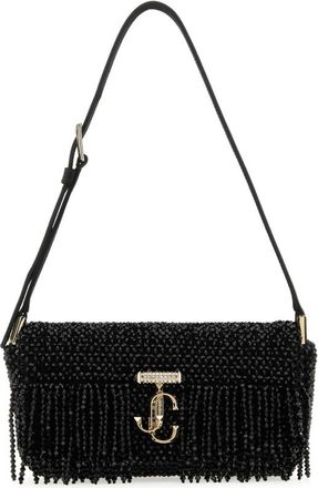 Jimmy Choo London Black Satin Mini Avenue Shoulder Bag