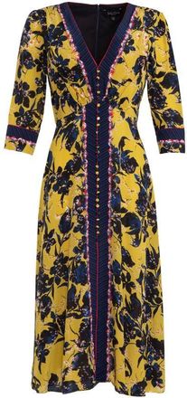 Saloni Citronelle Eve Silk Midi Dress Size XS