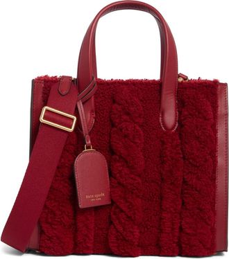 Kate Spade New York manhattan cable stitch genuine shearling tote bag in Crimson at Nordstrom Rack